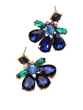 Retro Blue & Emerald Floral Drop Earrings